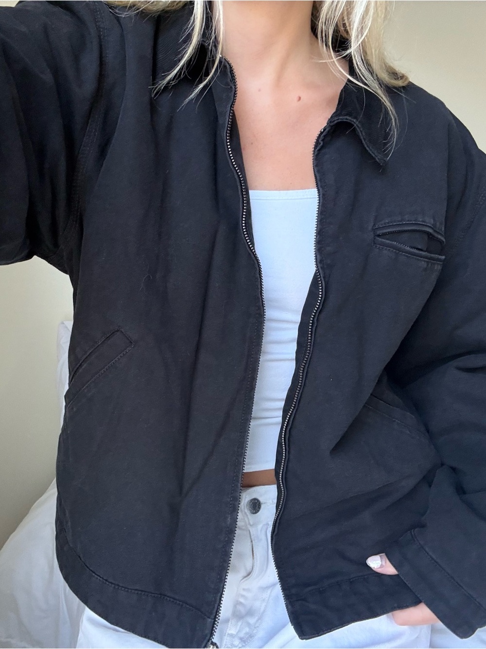 Aritzia Black Classic Zip-Front workwear Barkley light Jacket